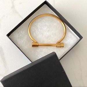 Gold plated bar screw charm bangle bracelet